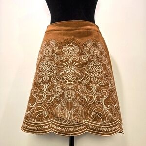 Andree by‎ Unit Women's Brown Suede Embroidered Print Mini Skirt Size Medium